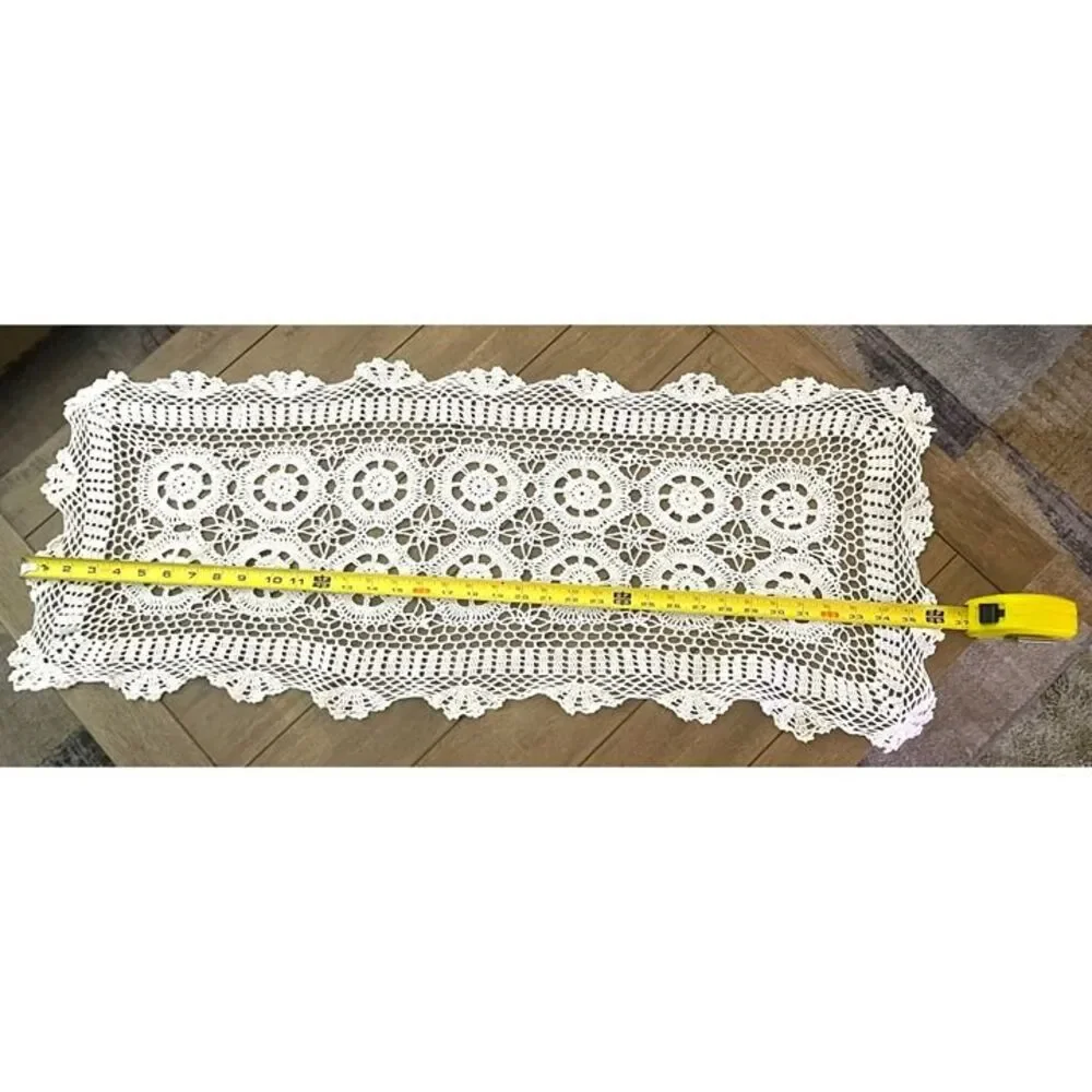 Handmade Crochet Table Runner 15 X 36 White VNT Lace Grannycore cottagecore